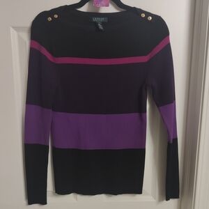 Lauren Ralph Lauren Black and Purple Striped Knit Top